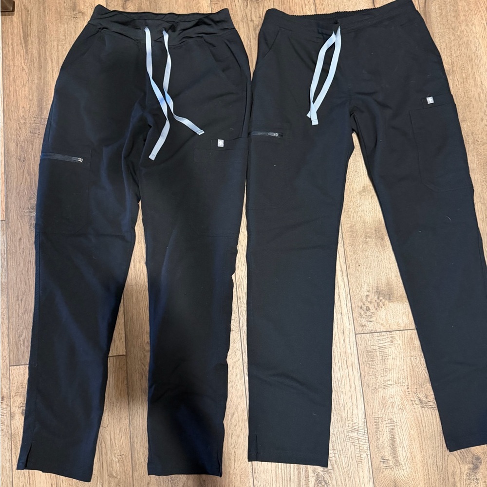 Figs Black Scrub Pants with Light Gray Drawcords